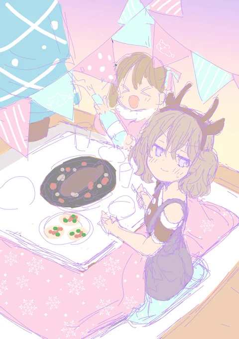 没ラフ案。付録だし、クリスマスだから笑顔のままでいてもらおうというのと、キジのコンプリートスキンの差分がチキン丸焼きはどうなの…と思い変更しました🎄 