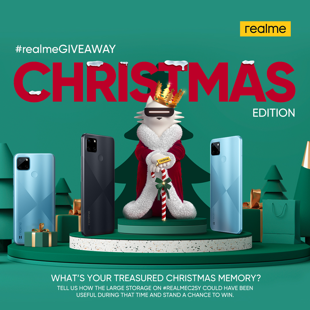 realmeKenya's tweet photo. We come bearing #TherealChristmas 🎄#realmeGIVEAWAY

3 #realmeC25Y up for grab‼️

Do you have a favorite #Christmas memory? Tell  us how #realmeC25Y  #LargeStorage could have been useful during that time &amp; stand a chance to win.

T&amp;C Apply: https://t.co/7tr8GMDXbH

#realme https://t.co/cK6BBMUcnK