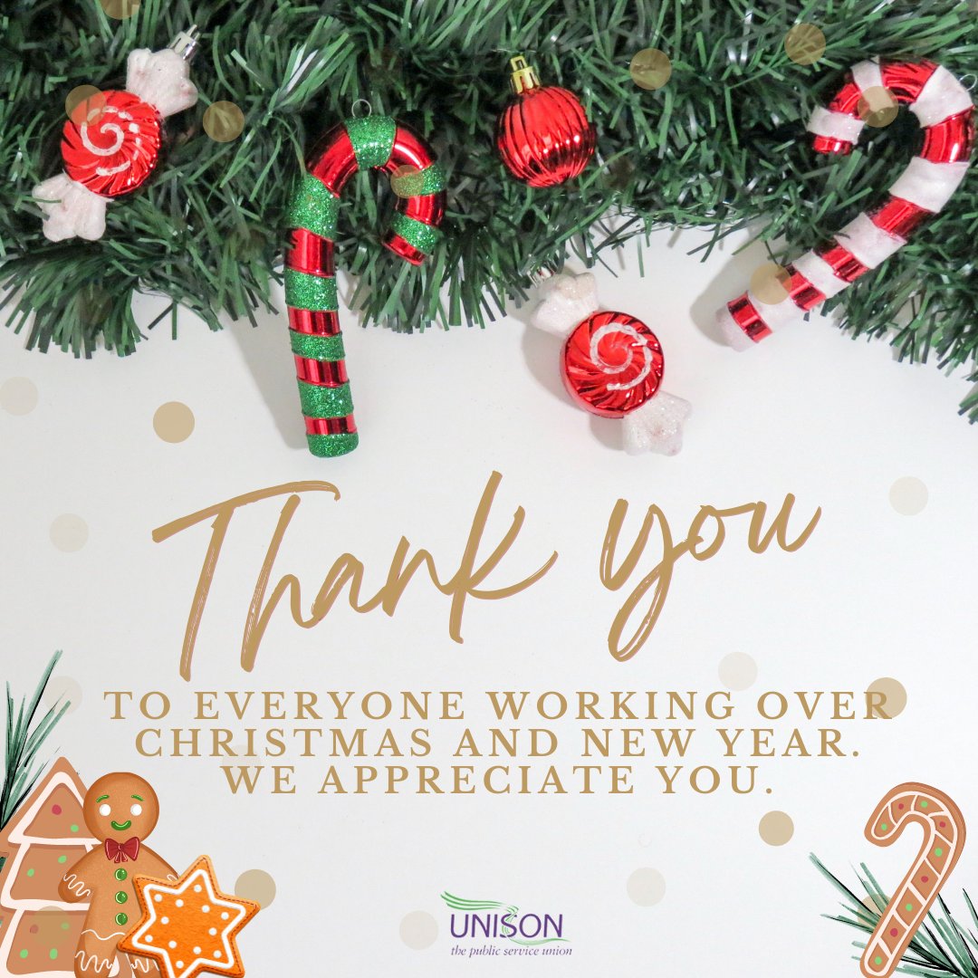 StocktonUnison's tweet photo. Thank you to everyone working over Christmas and the new year. We appreciate you.β
β
We hope you get to take the opportunity to enjoy some time with your family and celebrate when you can. β
β
#MerryChristmas #Christmas #ThankYouPublicServices #PublicServiceWorkers #UNISON https://t.co/pdcPlo2vFC