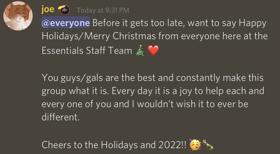 Happy Holidays and Cheers to 2022!🥳🎄

- The Essentials Team