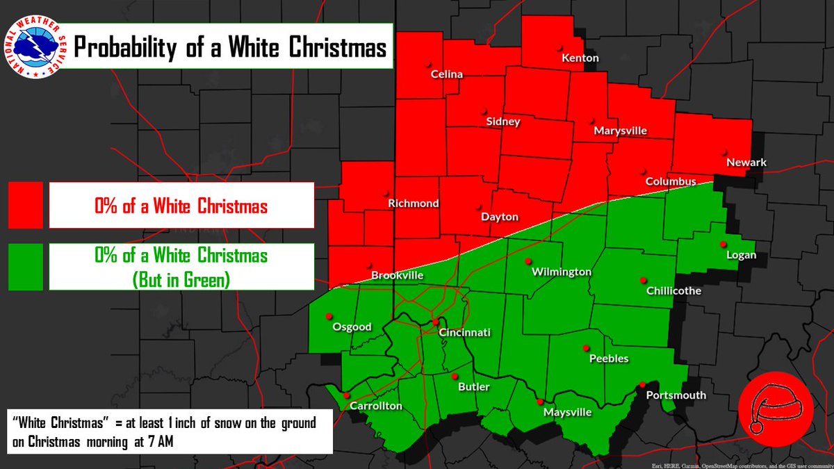 NWSILN's tweet photo. [10:25 PM] The latest data is in... and we have updated our probabilities for a White Christmas in the local area. Below we show the probability of at least 1" of snow on the ground at 7 AM tomorrow morning. https://t.co/IJfOjQPgOK