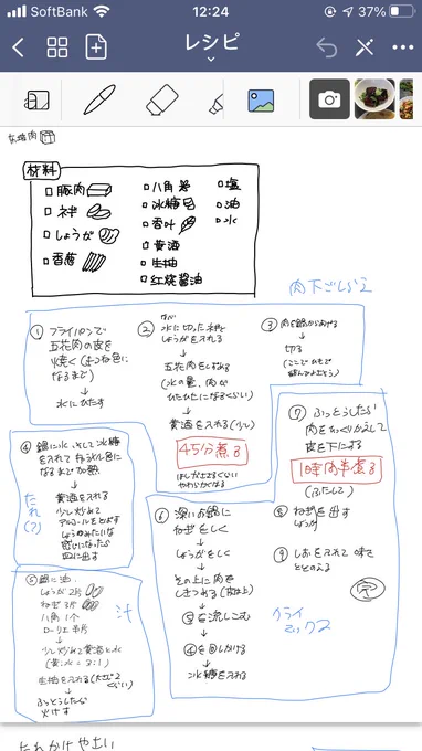 動画から割り出した工程、煮る時間はもう少し少なくてもよかった。肉が少なかったから。 