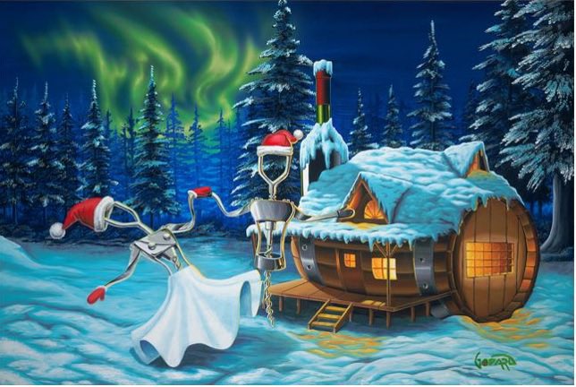 OfficialGodard's tweet photo. Some wine openers celebrating the holidays.  Happy holidays my friends! #GodardArt #painting https://t.co/YnDZ6EeEDJ