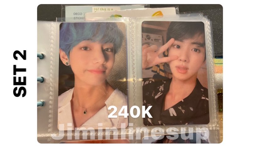 Jiminlinesup's tweet photo. [WTS BTS PHOTOCARDS]

Want to sell PC Jimin, Jungkook, Seokjin, Yoongi &amp; Taehyung

🔗Sistem bundle (SET 1 / SET 2 / SET 3)
🔗 Bisa cek condi
📍DOM SAMARINDA
🛒Bisa Request lewat Shopee (ada potongan ongkir)

Boleh langsung DM aku buat take, no nego ya :) 

First DM, first get🤍✨ https://t.co/9BuxuGgREP