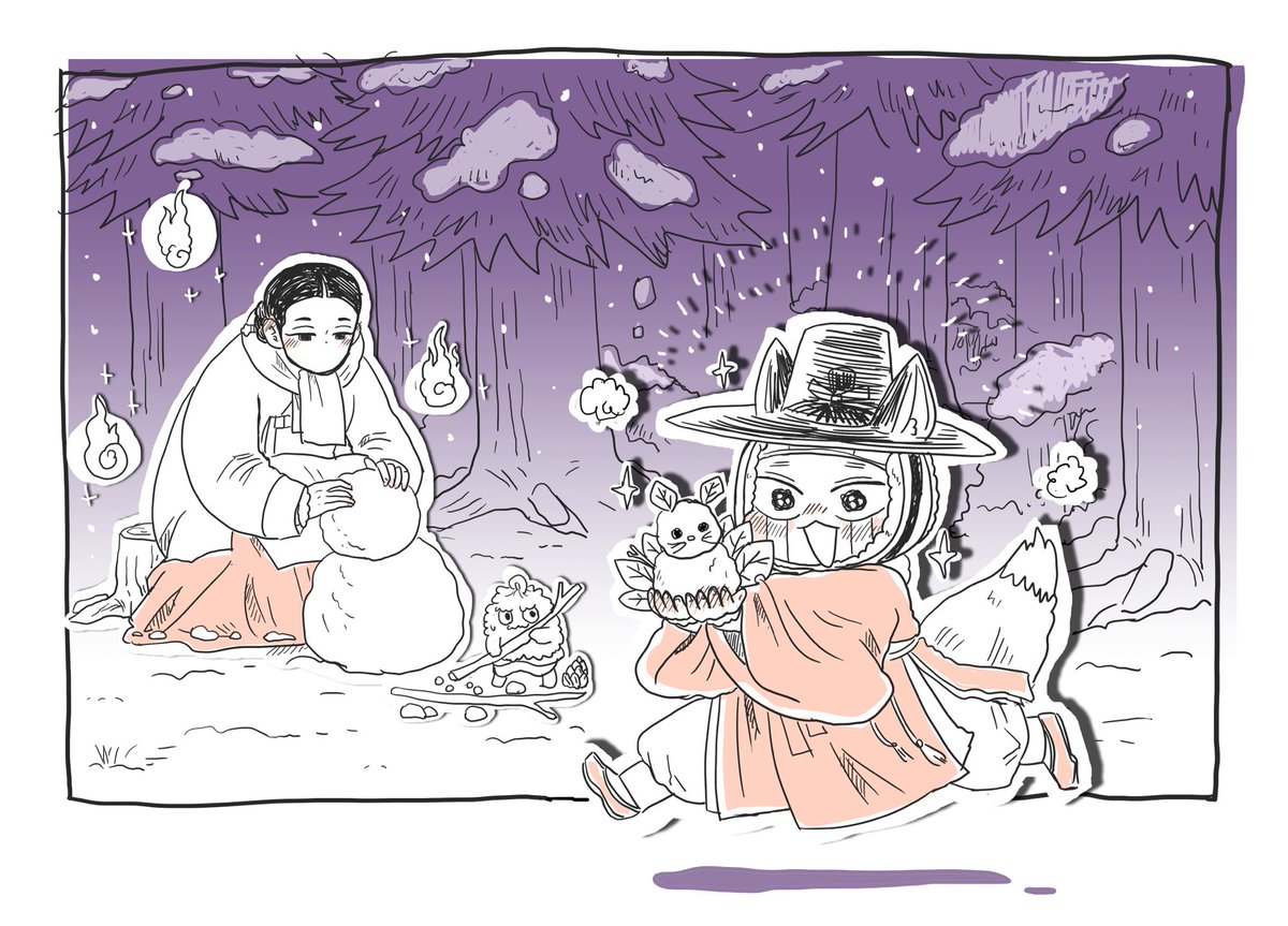 부인이 만든 눈여우 보고 신난 여우신랑☃️ 