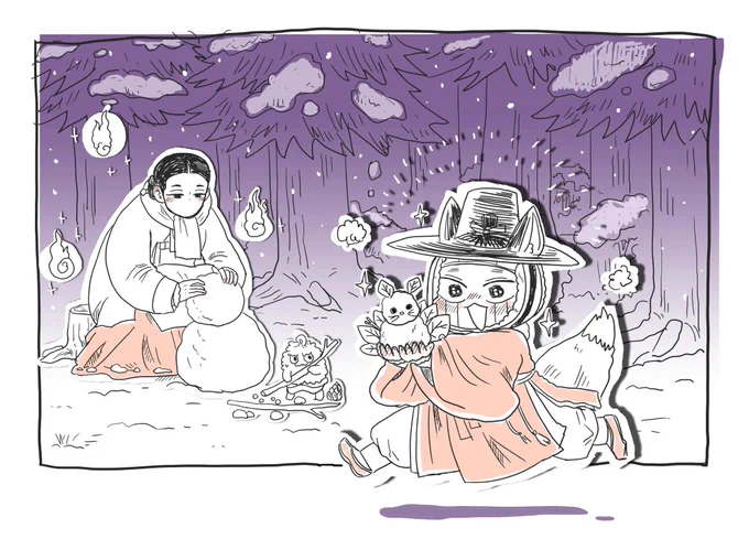 부인이 만든 눈여우 보고 신난 여우신랑☃️ 