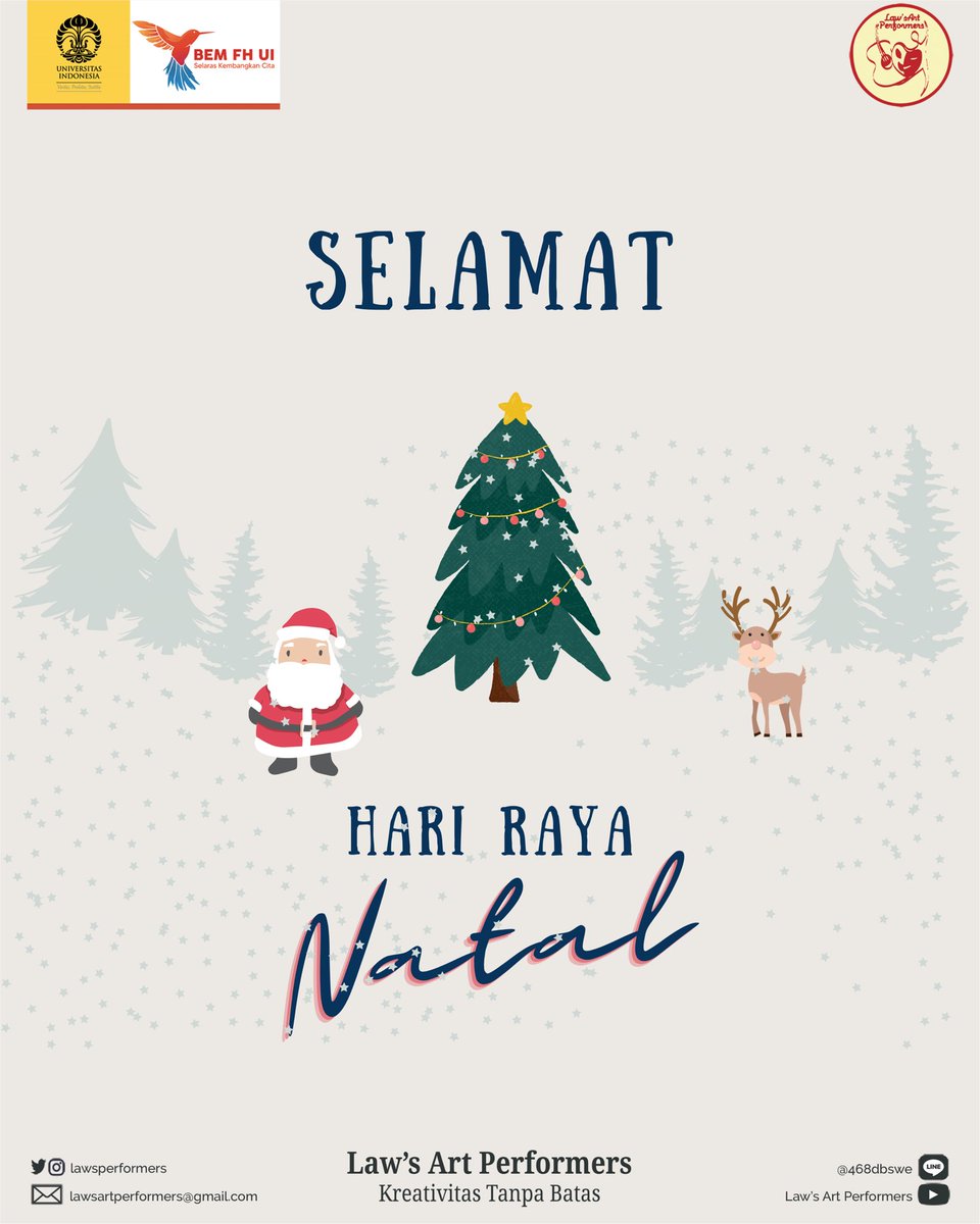 [SELAMAT HARI RAYA NATAL]

Law's Art Performers 2021, mengucapkan Selamat Hari Raya Natal, semoga kebahagiaan, kedamaian serta sukacita pada Hari Raya Natal ini selalu menyertai kita semua. 

Law's Art Performers
Kreativitas Tanpa Batas!