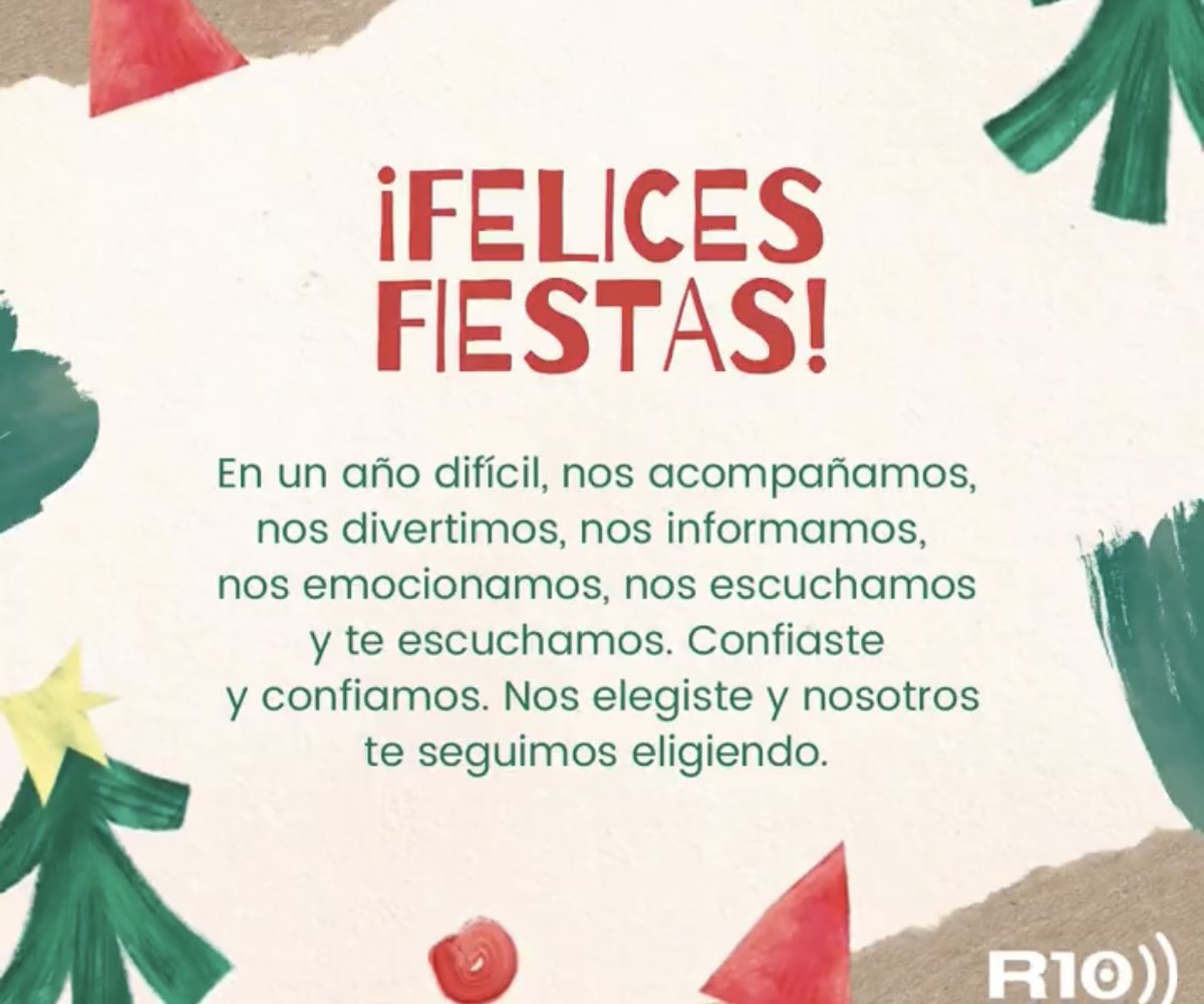 🎄#Felicidades | En un año difícil nos acompañamos, nos elegiste y nosotros te seguimos eligiendo.

Quienes hacemos Radio 10 Bahía te deseamos ¡Felices Fiestas! ✨ radio10bahia.com.ar