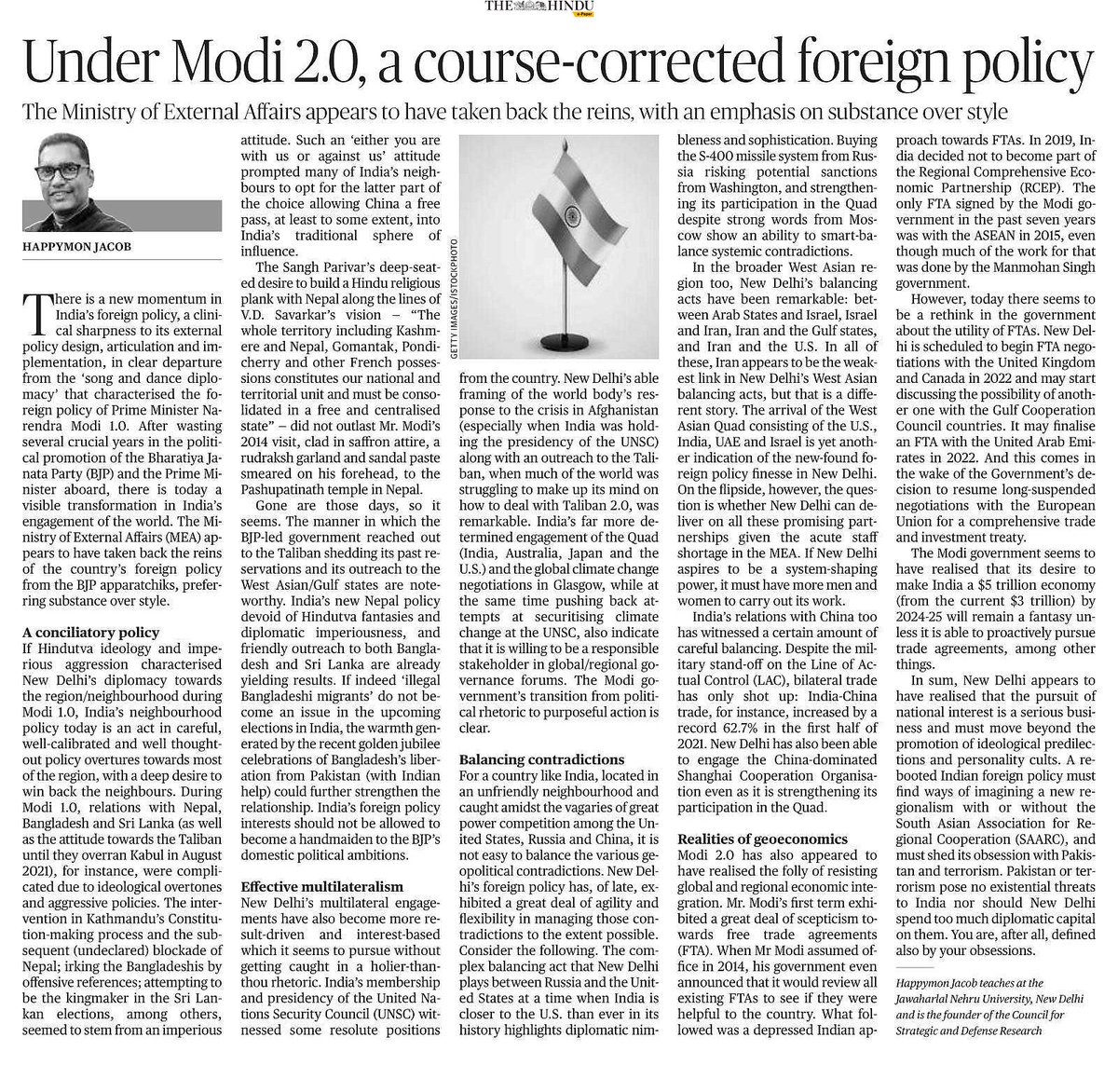 HappymonJacob's tweet image. I write in @the_hindu: After wasting several crucial years in the political promotion of BJP &amp;amp; PM aboard, there is today a visible change in India’s foreign policy. MEA appears to have taken back the reins of the country’s FP from BJP apparatchiks, preferring substance over style