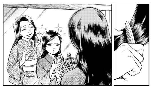この頃の一般的な洗髪について。個人差もありあまり資料が見つけられていませんが、昭和5年頃の婦人雑誌には「ひと月3回程度の洗髪」が理想的という記事がありました。普段の手入れとしては櫛でよくとかすことが主だったようです。しっかりと髪を結っている場合はそれも月に数度だったようですが。