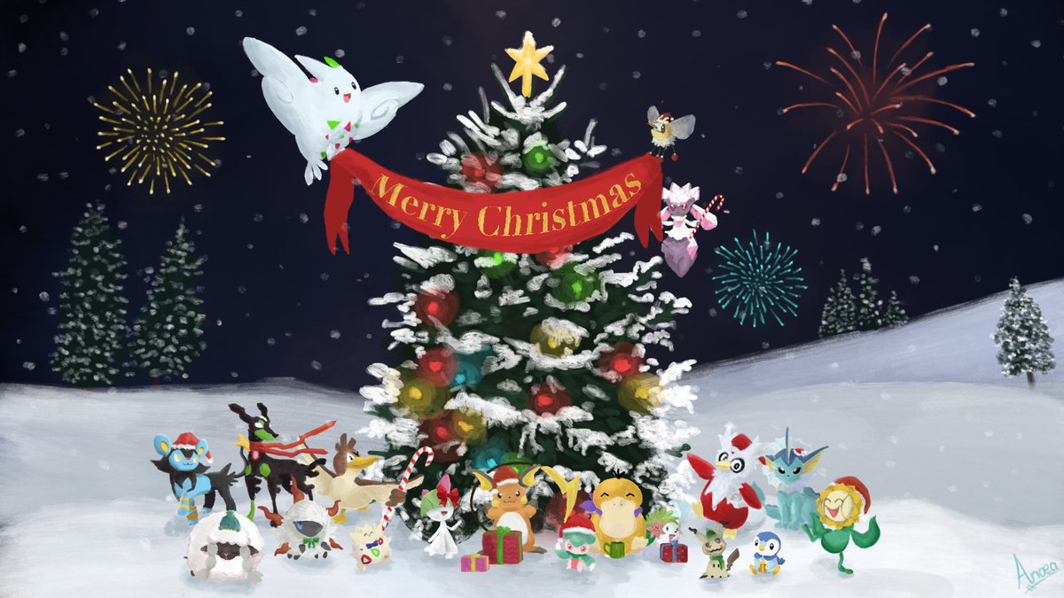 PoketwoBot's tweet photo. Merry Christmas and Happy Holidays from the Pokétwo staff team!
(Art by Anoea#3441) https://t.co/YGURGM1PXp