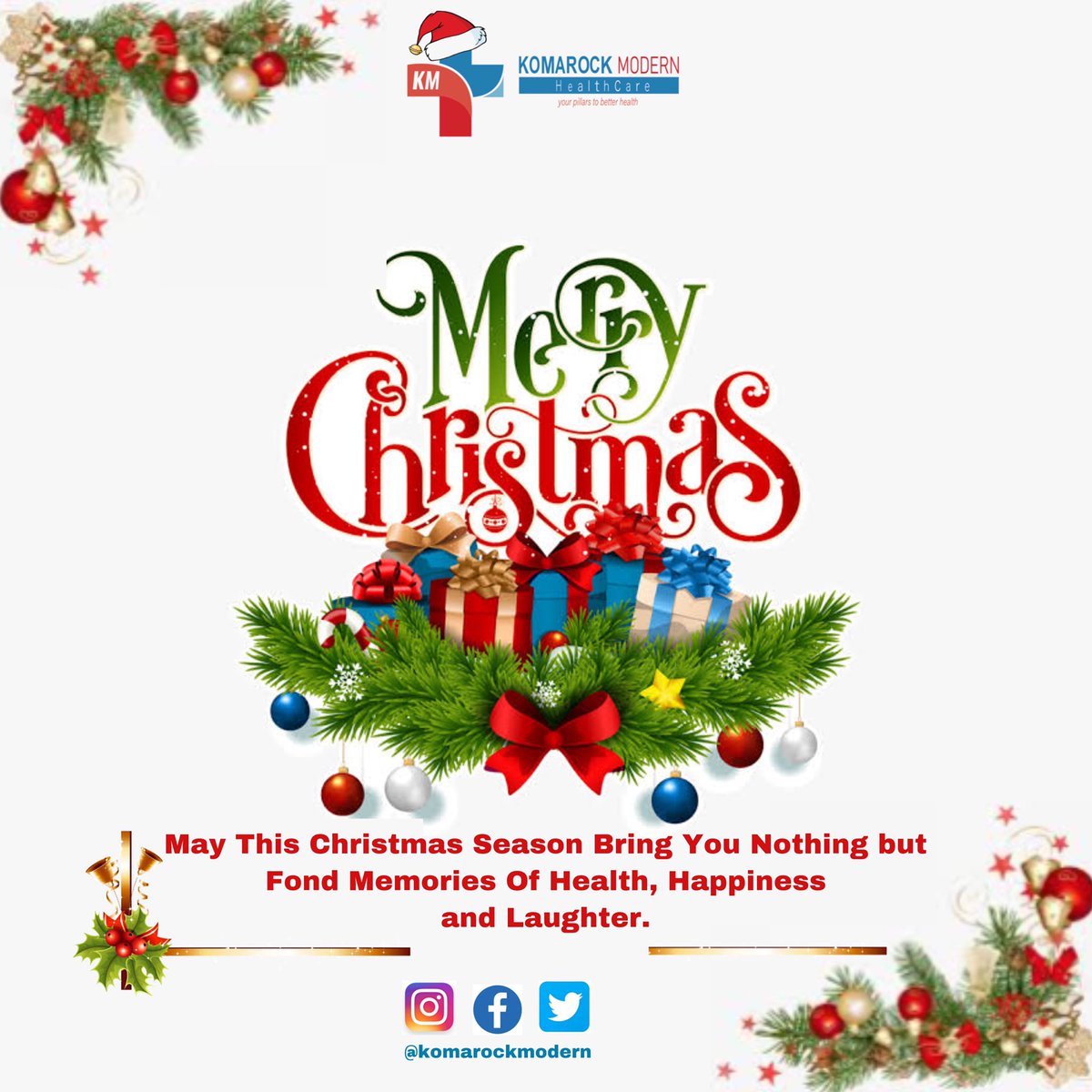KomarockModern's tweet image. Merry Christmas; May This Christmas Season Bring You Nothing but Fond Memories Of Health, Happiness and Laughter.
#komarockmodernhealthcare 
#yourpillarstobetterhealth 
#christmas2021
#25thDecember2021