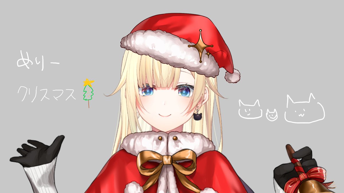 1girl hat santa hat solo black gloves blonde hair gloves  illustration images