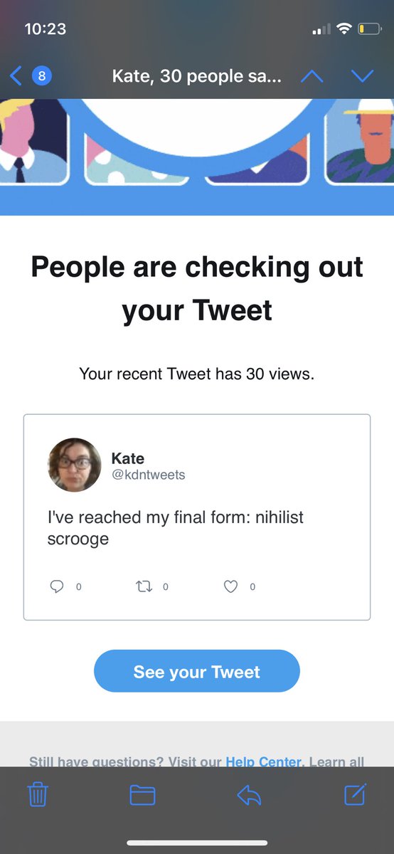 kdntweets's tweet photo. Twitter emailed me to tell me 30 people saw my tweet...and no one liked or retweeted. Fucking Savage. https://t.co/cQOZodB8uK