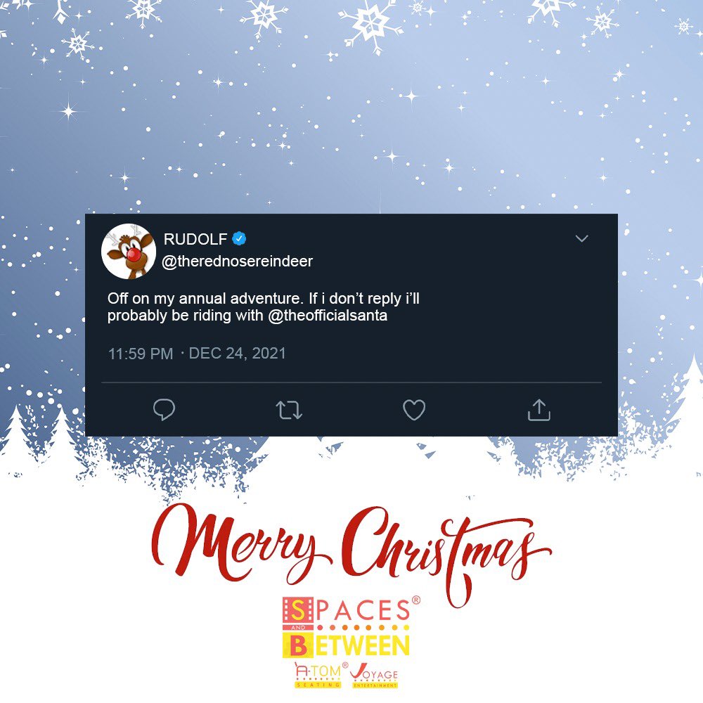 SpacesAndBTWN's tweet photo. Warmest greetings of the #HolidaySeason and best wishes for the coming #NewYear.

#christmasmood #christmasjoy #christmasday #christmaseve #christmasparty #santaclaus #christmascheer #christmastime #christmastree #SAB #spacesandbetween #holidayseason #holidaytime https://t.co/EkEByXJDIf