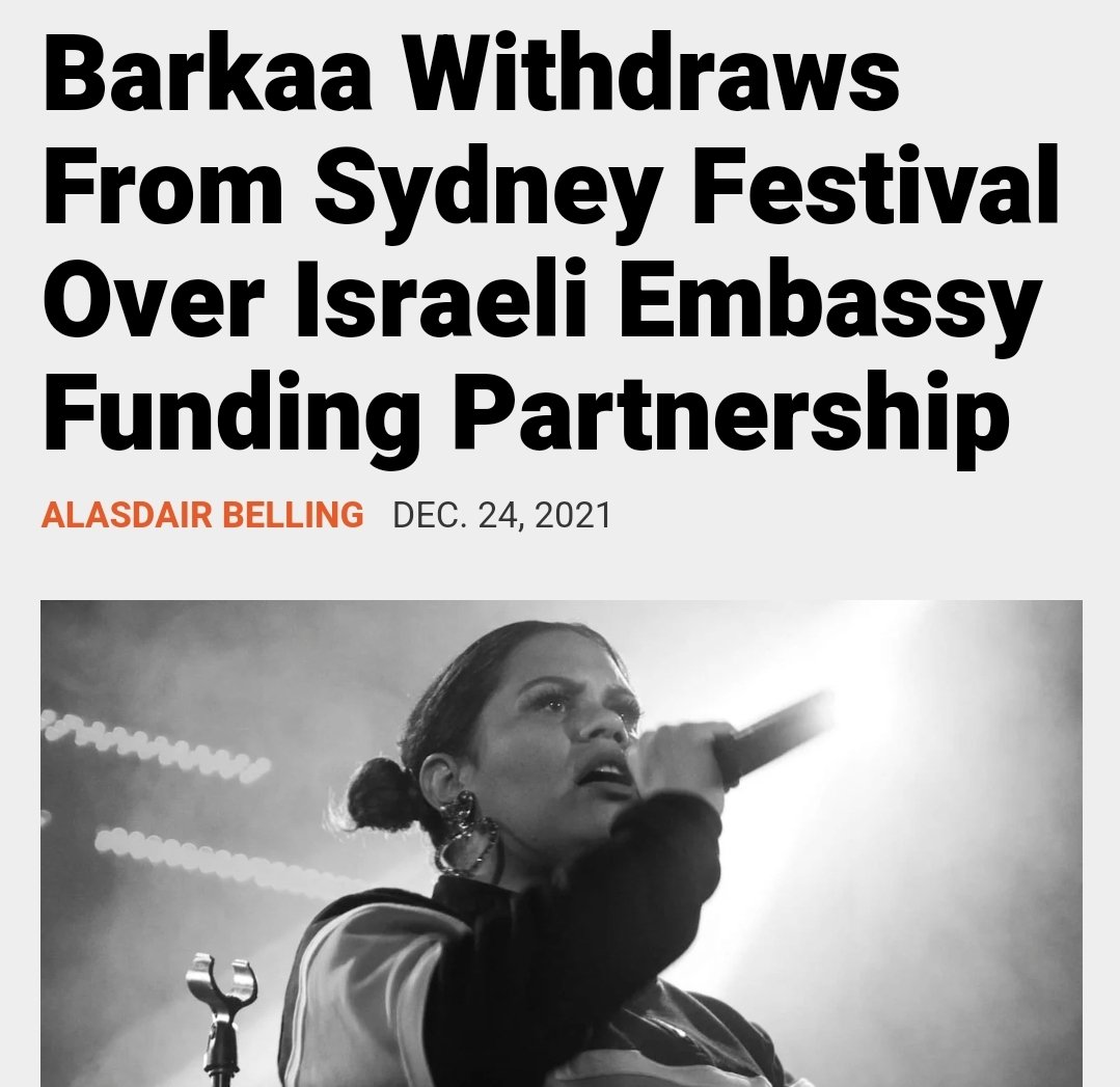 timand2037's tweet photo. Australian indigenous rapper #Barkaa pulls out of the #Sydney Festival because of funding by #ApartheidIsrael - solidarity with the colonised #Palestinian people. 🇵🇸⚘👏👏 https://t.co/NtQOn99SxV https://t.co/NSsMTmGV44