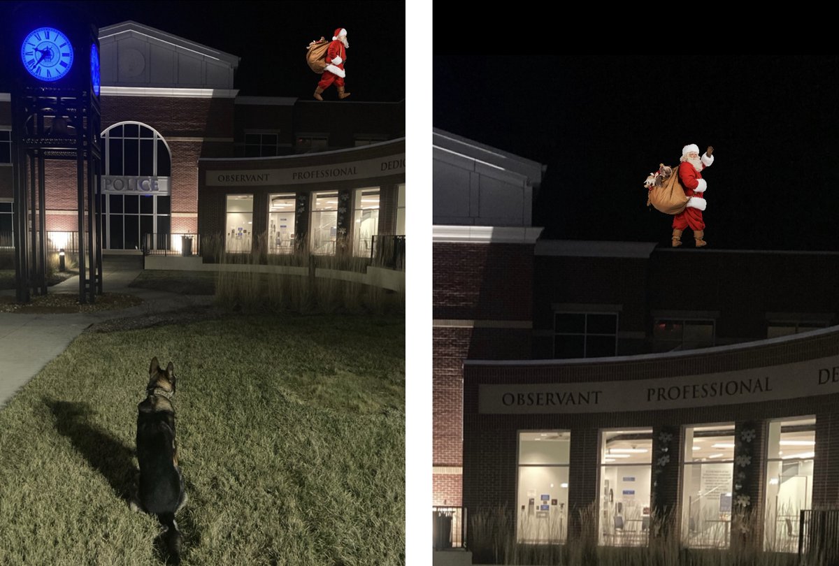OFallonPolice's tweet photo. There arose such a clatter, I sprang from my patrol car to see what was the matter. K9 Bear tracked down the noise and look who he found!?! Santa has made his way to O'Fallon! https://t.co/j97ci35uVC