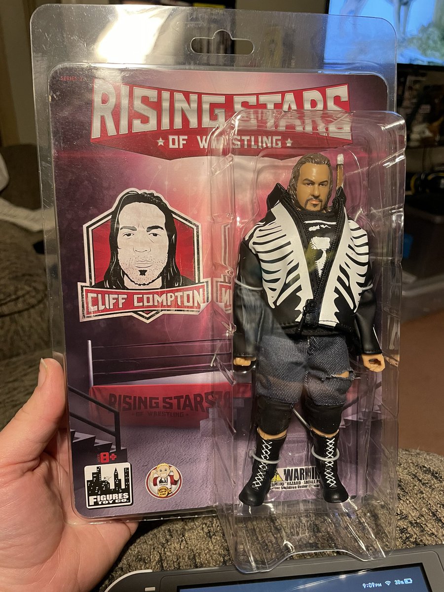 kimw46's tweet photo. now i know i dont tweet much anymore but i got one of the best christmas presents ever today!! i got the @CliffCompton rising stars of wrestling figures!! https://t.co/wAg10HsqZU
