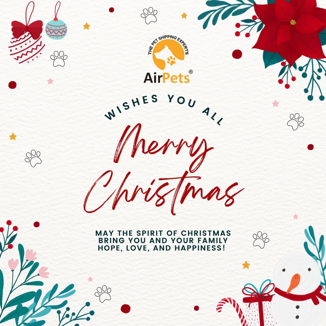 AirPets_India's tweet photo. AirPets wishes you all a Merry Christmas 🎄 May the spirit of Christmas bring you and your family Hope, love and happiness! 

#AirPets #internationalpetrelocation 
#relocatingpetsglobally #ipata 

For more information reach out to us -

Email- info@airpets.in
Ph- +91-9257-123-123 https://t.co/5dHm7XEsNF