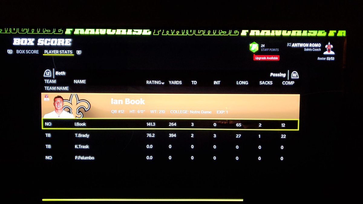 the_mxfl's tweet photo. @Ian_Book12 we believed in you first in the MXFL,we knew the future QB for the Saints was already  in the building and he is putting in work...Good luck in your 1st start👍
#MaddenNFL22 #Madden22 #PS5 #CFM https://t.co/7tcpUPTMEg