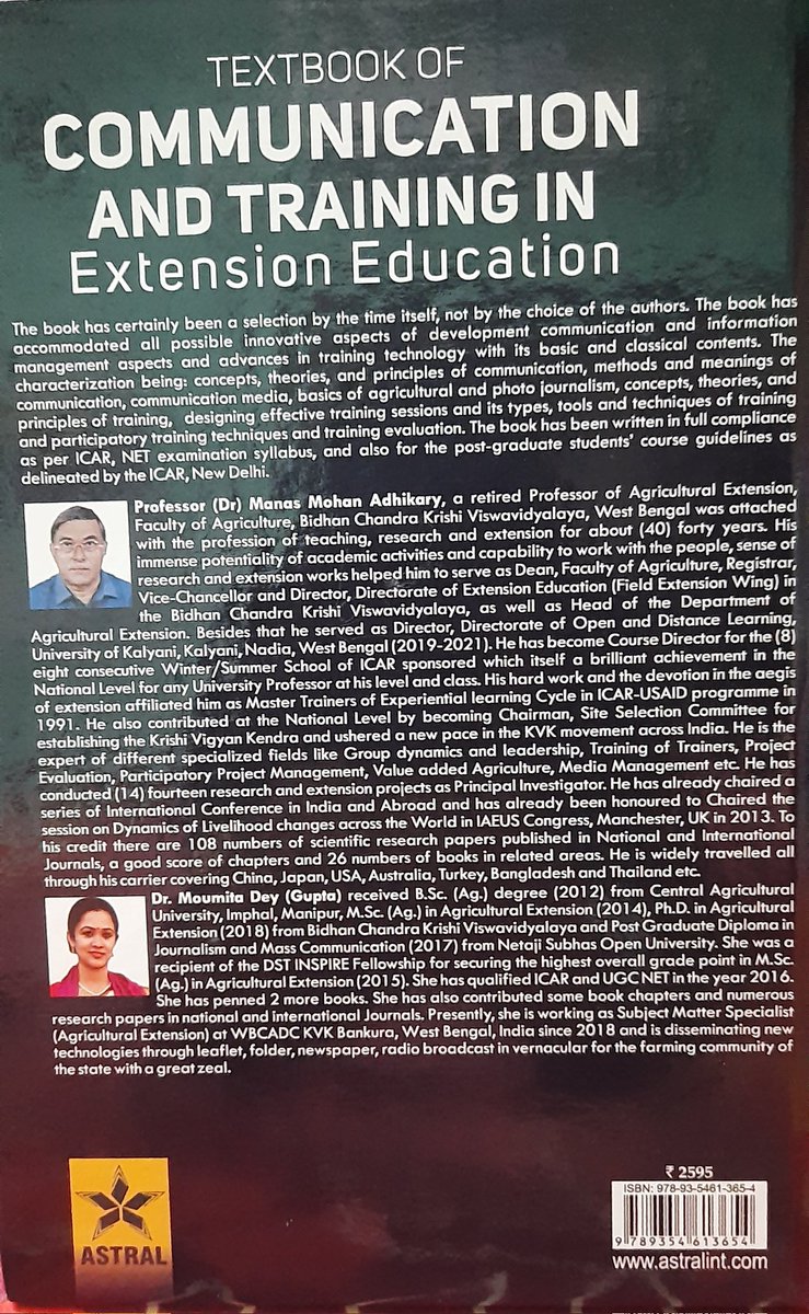 drdeygupta's tweet photo. At last 2021 have some good news.

Our Book on Communication and Training based on ICAR UG PG &amp; ARS NET syllabus is a reality now.

Thank you Dr. Adhikary, Former VC, BCKV for giving me d opportunity to be a part of this beautiful journey. https://t.co/Gvdryprt22