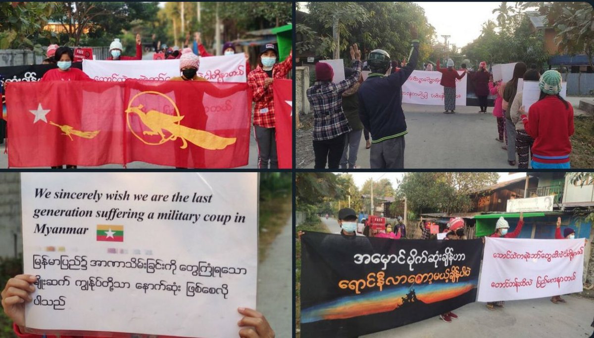 Thi604's tweet photo. Pro-democracy residents of Kale marched once again and demonstrated a persistent protest to overthrow military regime today. 

#PropagandaOfWorld  #Dec25Coup #WhatsHappeningInMyanmar https://t.co/RDaXY9J8wB