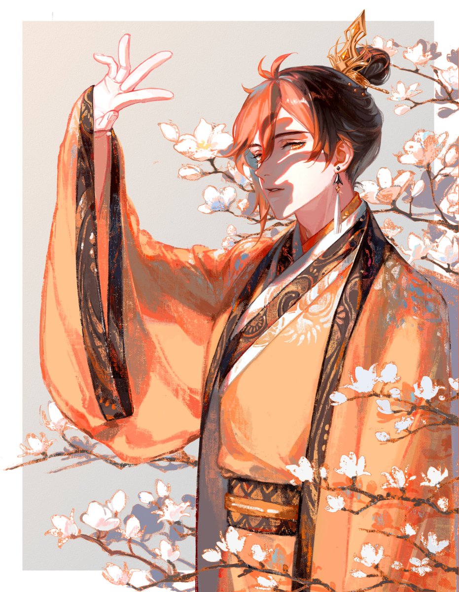 zhongli (genshin impact) 1boy male focus solo chinese clothes jewelry earrings hanfu  illustration images