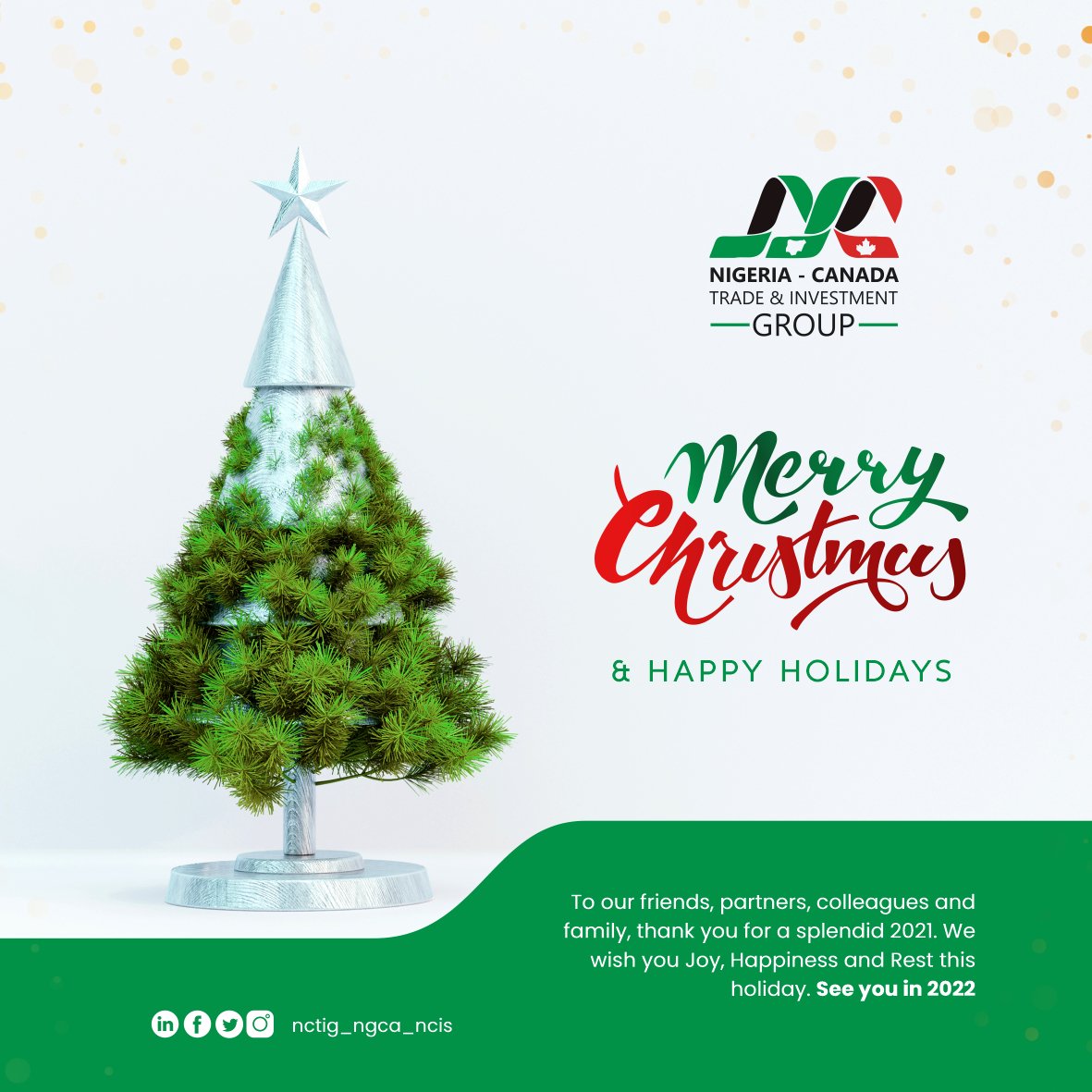 nctig_ngca's tweet photo. Merry Christmas and Happy Holidays to all our friends, partners and family.​ We hope this season brings much joy and happiness to you all.
​
 Have a safe holiday! https://t.co/Ojt8MlQGor