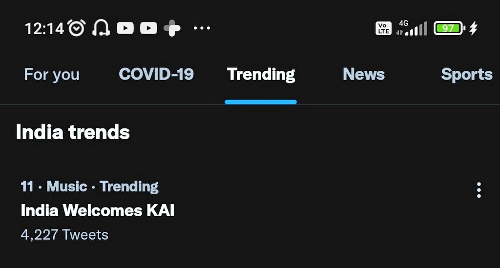 LordOhSehunStan's tweet photo. India Welcomes KAI is Trending at # 11 🥰❤️
Let's bring it to higher rank 🙏
Pehla Aur Akhri Pyaar KAI
#IndiaLovesKAI #ChristmasWithKAI
#EXO #카이 #KAI https://t.co/d7sUEUgi7Y