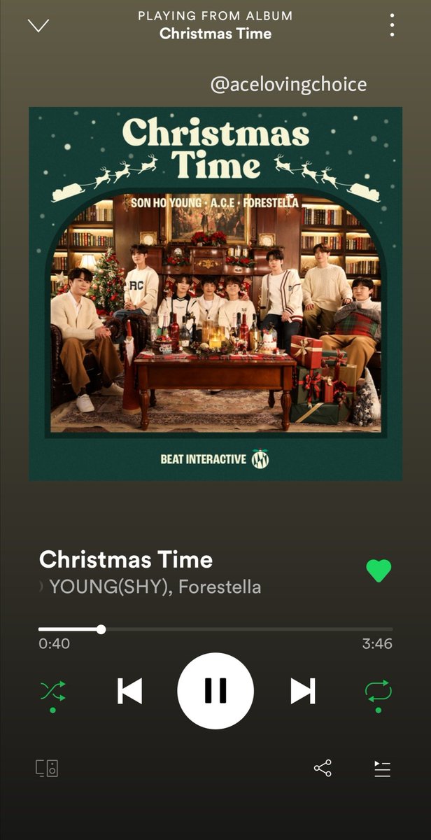 Acelovingchoice's tweet photo. I love how all of their vocals are shining in this song ๐
And yes, I have not shut up about this ๐
@myacetheories @yuchansria
#ChristmasTime #Christmas_Time #ACE #FORESTELLA #ChristmasSongRecommend #ChristmasCarroll #BeatIneractive #BitEvent https://t.co/1cF8xUm5gO