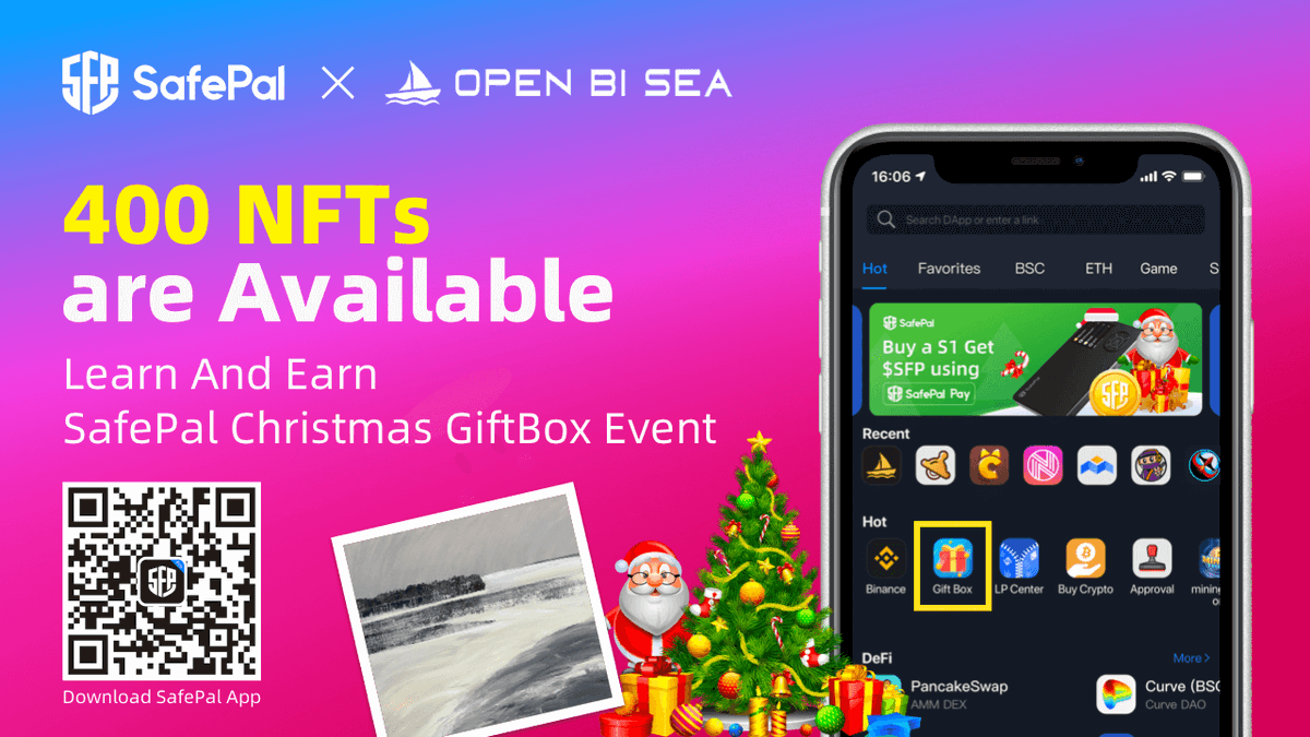 SafePal's tweet photo. Christmas @safepal Giftbox Learn &amp; Earn Event Continues 🎄🥳

Introducing @openbisea an #NFT marketplace that allows simple buy, sell &amp; make auctions on #BSC 

🔽More info on @safepal Giftbox 
https://t.co/PVgqVDyxME

📱Download @safepal App Today 
https://t.co/aBBHBmUE5k https://t.co/KKkGsEgjIK