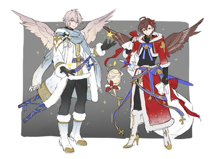 白いサンタと赤いサンタ～
メリークリスマス🎄聖夜の天司長🧑‍🎄的な感じ 