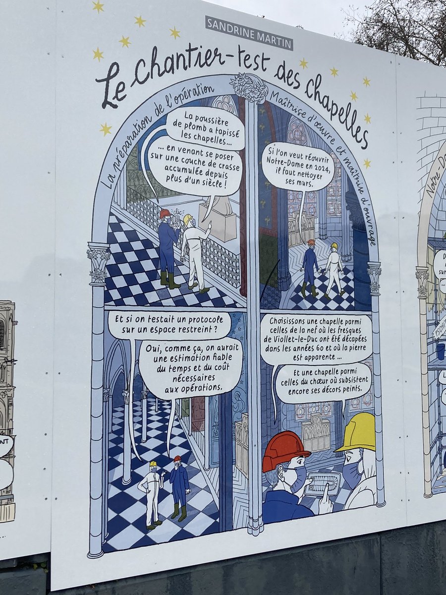 annedouh's tweet photo. .@mathieusapin, @ZeinaAbirached #FrancoisSchuiten, #SandrineMartin et #adjimDanngar…Devant le chantier de #NotreDame de #Paris, des auteurs et autrices de BD racontent l’incendie et le chantier de restauration en cours. https://t.co/c1QTQqNc0u