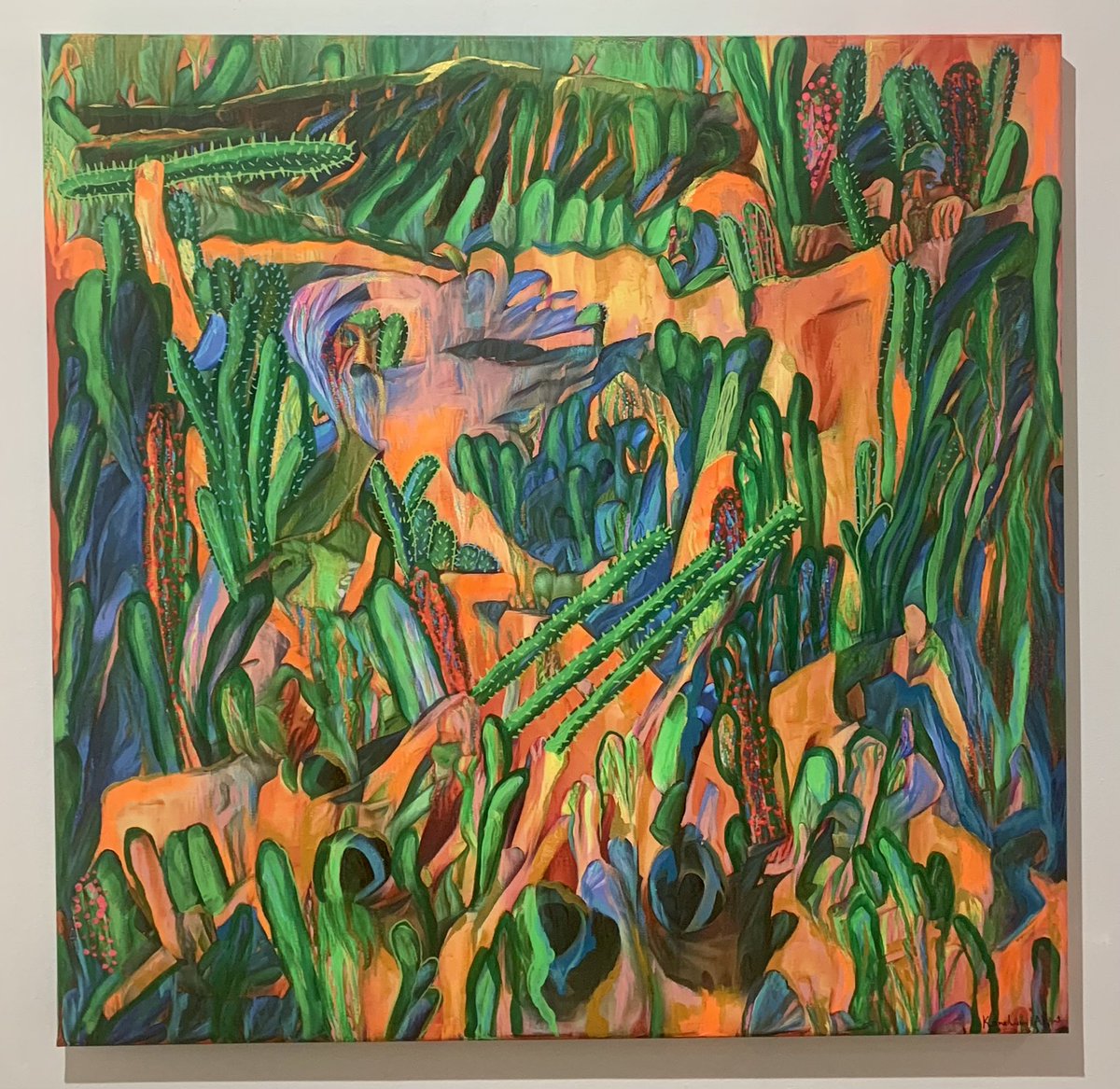 KarelianAI's tweet photo. The Defense of Sampo (Cactus Mania Remix), 2021

100cm x 100cm

Acrylic, oil, and UV paint on printed canvas made with Neural Style Transfer

#HumaneAIart #KarelianAIart #KarelianAI #AIartists #aleksandramallet #cactusstudio🌵#Punavuori https://t.co/Vm8ZmKOyKP