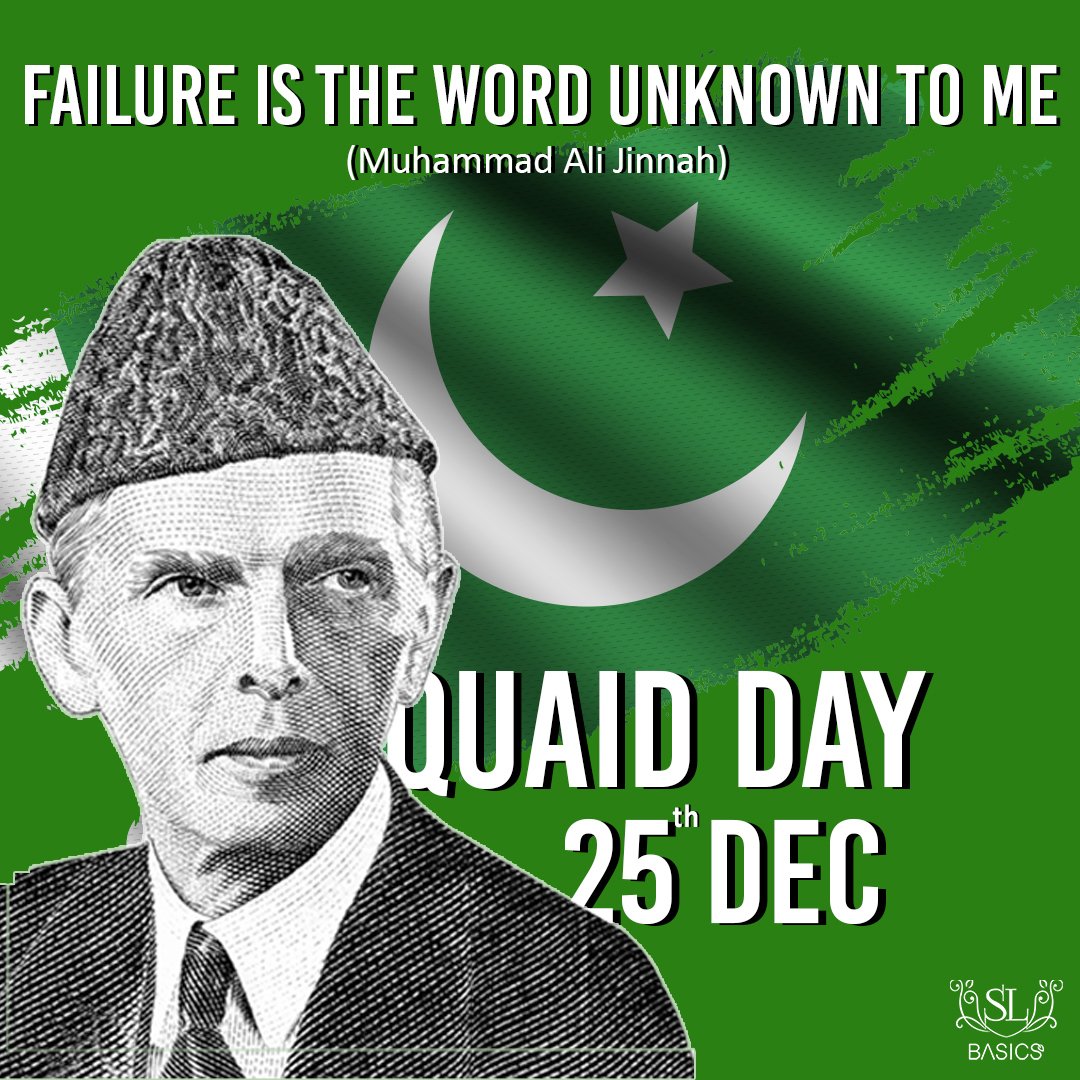 SLBasics's tweet image. Quaid's Birth Anniversary 

Failure is a word unknown to me. 
Quaid-e-Azam Muhammad Ali Jinnah 

#ShaistaLodhi #slbasics #quaideazamuniversity #quaideazam #quaidday #25thdecember