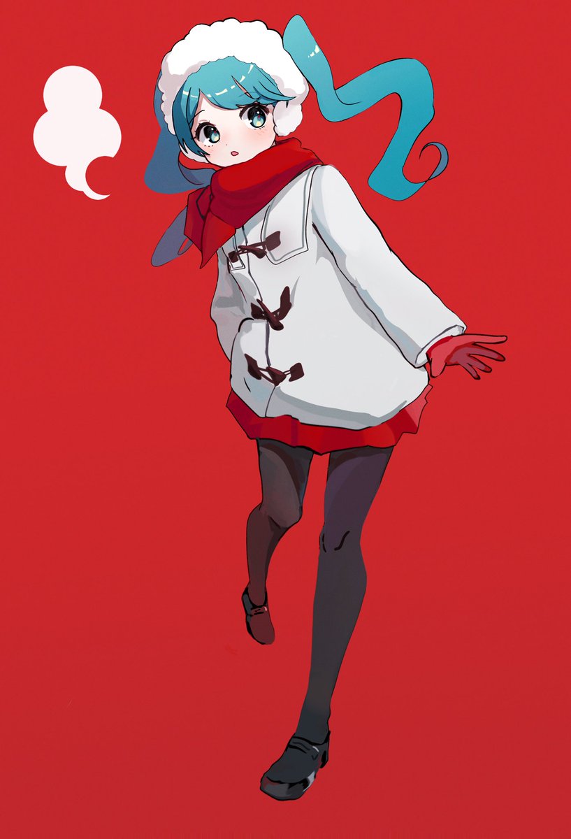 hatsune miku 1girl solo red background scarf pantyhose twintails red scarf  illustration images