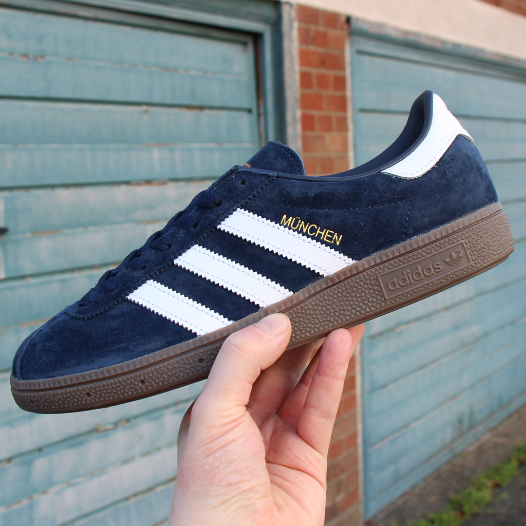 80s Casual Classics on Twitter: "SO MUCH CLASS! A premium suede gum style in classic Navy, the adidas München with classy dark gum sole. Shop these and more great trainers