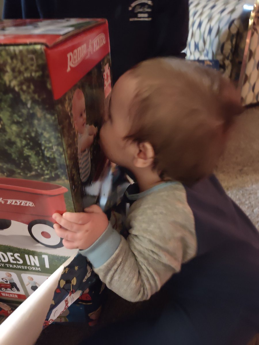 nellsonbelle's tweet photo. I think it's fair to say our first Christmas was a success! He loves his @RadioFlyer wagon. He even kissed the box. https://t.co/QjQC6mbNCT