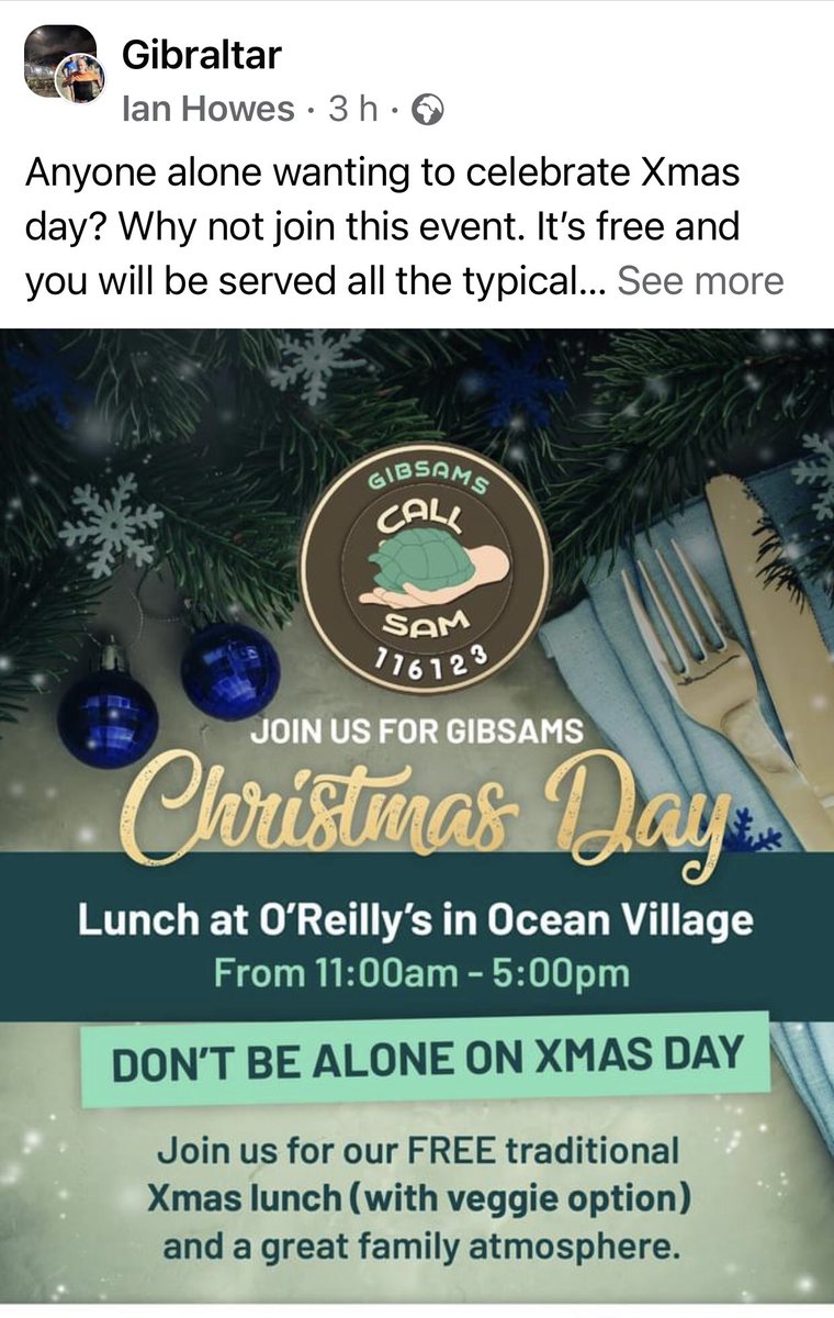 gibsams's tweet photo. @dennisdbeiso If you are alone why not come down to Oreilly’s at Ocean Village for a free Xmas lunch with great company and atmosphere https://t.co/yRE9uUrqra