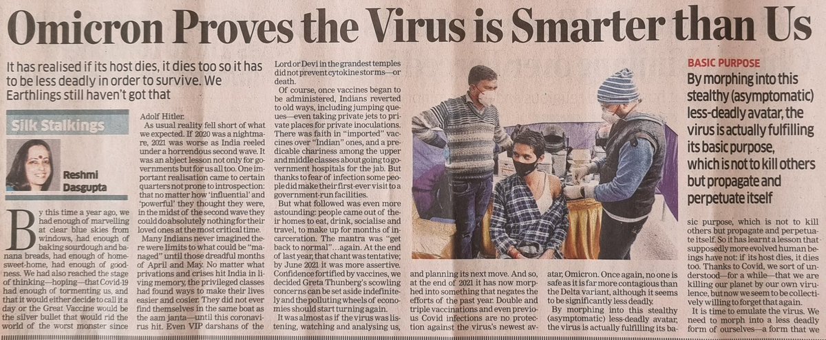 _anoopm's tweet photo. Flabbergasted!
"It has realised if its host dies, it dies too so it had to be less deadly in order to survive" - @ReshmiDG on "smart" #Omicron https://t.co/tkgWJknAFU
