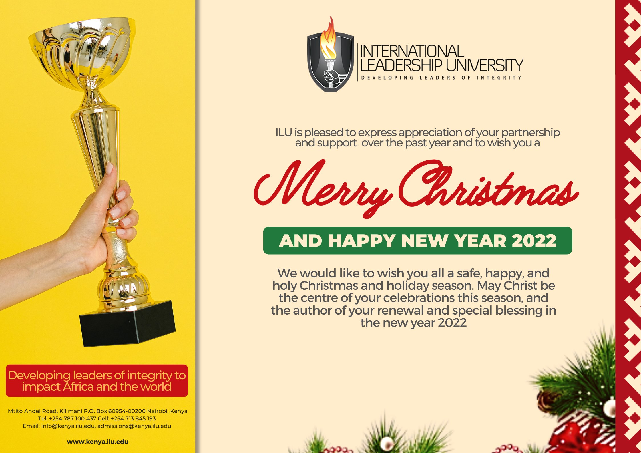 Nab Christmas 2022 International Leadership University On Twitter: "May Christ Be The Center  Of Your Celebrations This Season, And The Author Of Your Renewal And  Special Blessing In The New Year 2022. #Ilukenyaofficial  #Integritychampions #Merrychristmas2021