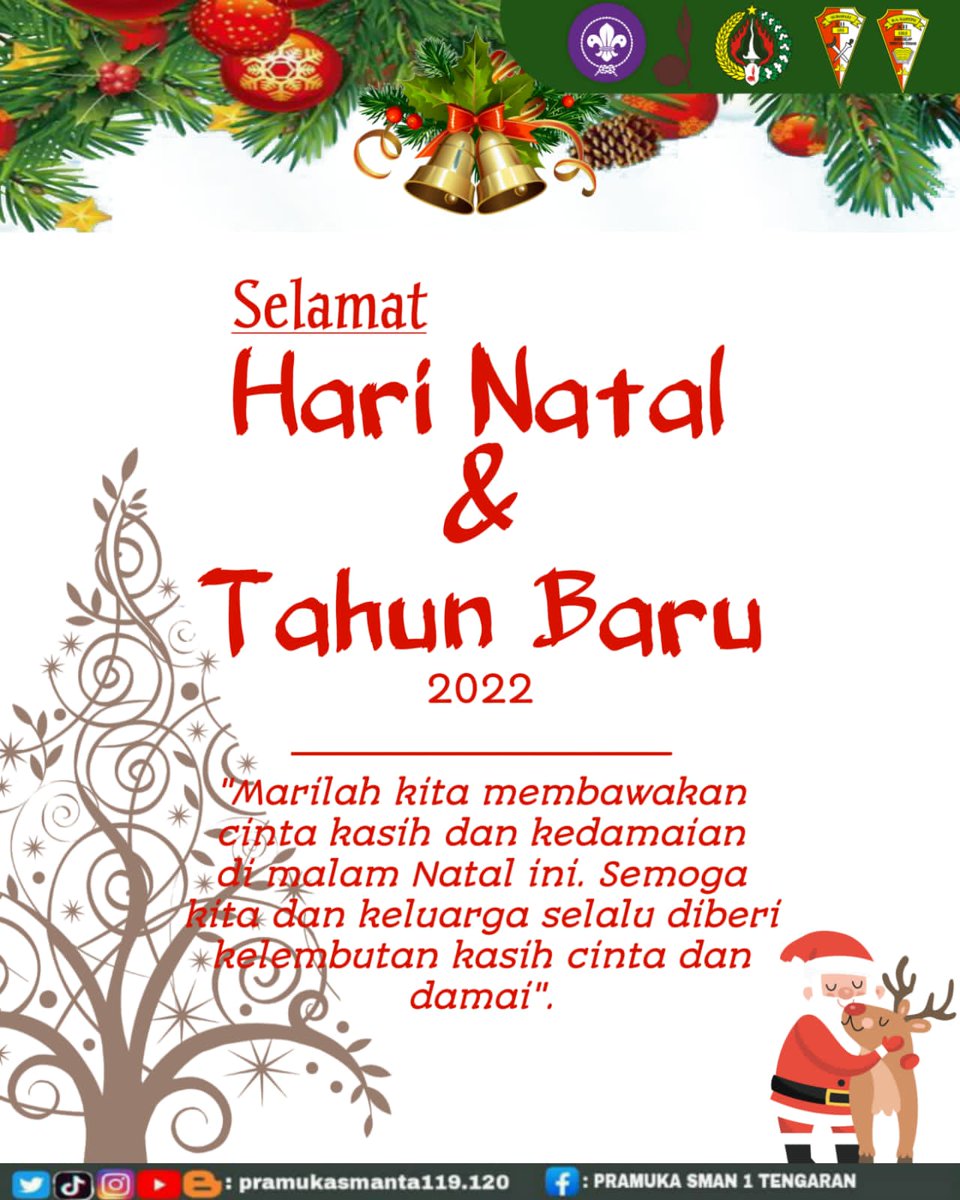Pramukasmanta1's tweet photo. Selamat Natal dan Tahun Baru.🥳

#PramukaJateng
#Pramukasmanta119.120
#SelamatHariNatal
#NatalDantlTahunBaru https://t.co/BQnENkR3C0