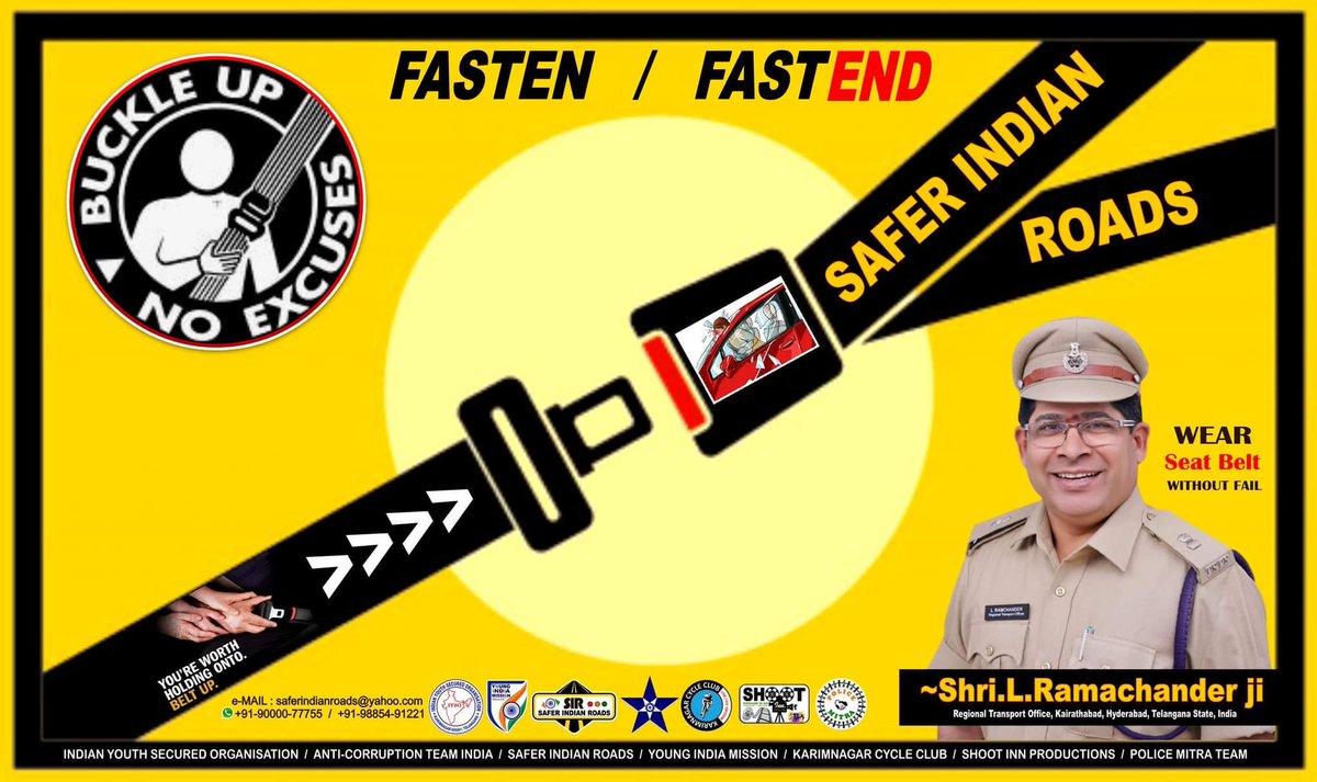 saferindianroads (@saferindianroa1) on Twitter photo #RoadSafety; Know It, Do It
"Fasten Seat Belt ~ Fast-End Your Life" Choice Is Your! WEAR SEAT BELT WITHOUT FAIL ~Shri.L.Ramchander ji (Regional Transport Officer, Kairathabad, Hyderabad)
Be Safe... Drive Safe... Reach Safe...
Courtesy:
<a href="/GhanshamOjha/">Ghansham Ojha</a>
F&P, CEO <a href="/saferindianroa1/">saferindianroads</a> #RoadSafety; Know It, Do It
"Fasten Seat Belt ~ Fast-End Your Life" Choice Is Your! WEAR SEAT BELT WITHOUT FAIL ~Shri.L.Ramchander ji (Regional Transport Officer, Kairathabad, Hyderabad)
Be Safe... Drive Safe... Reach Safe...
Courtesy:
<a href="/GhanshamOjha/">Ghansham Ojha</a>
F&P, CEO <a href="/saferindianroa1/">saferindianroads</a>