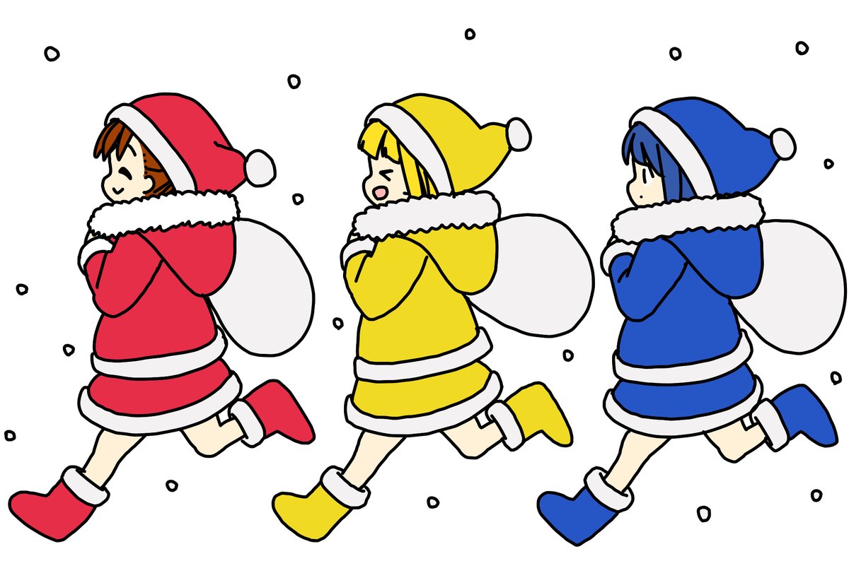 multiple girls hat blue hair closed eyes 3girls boots santa hat  illustration images