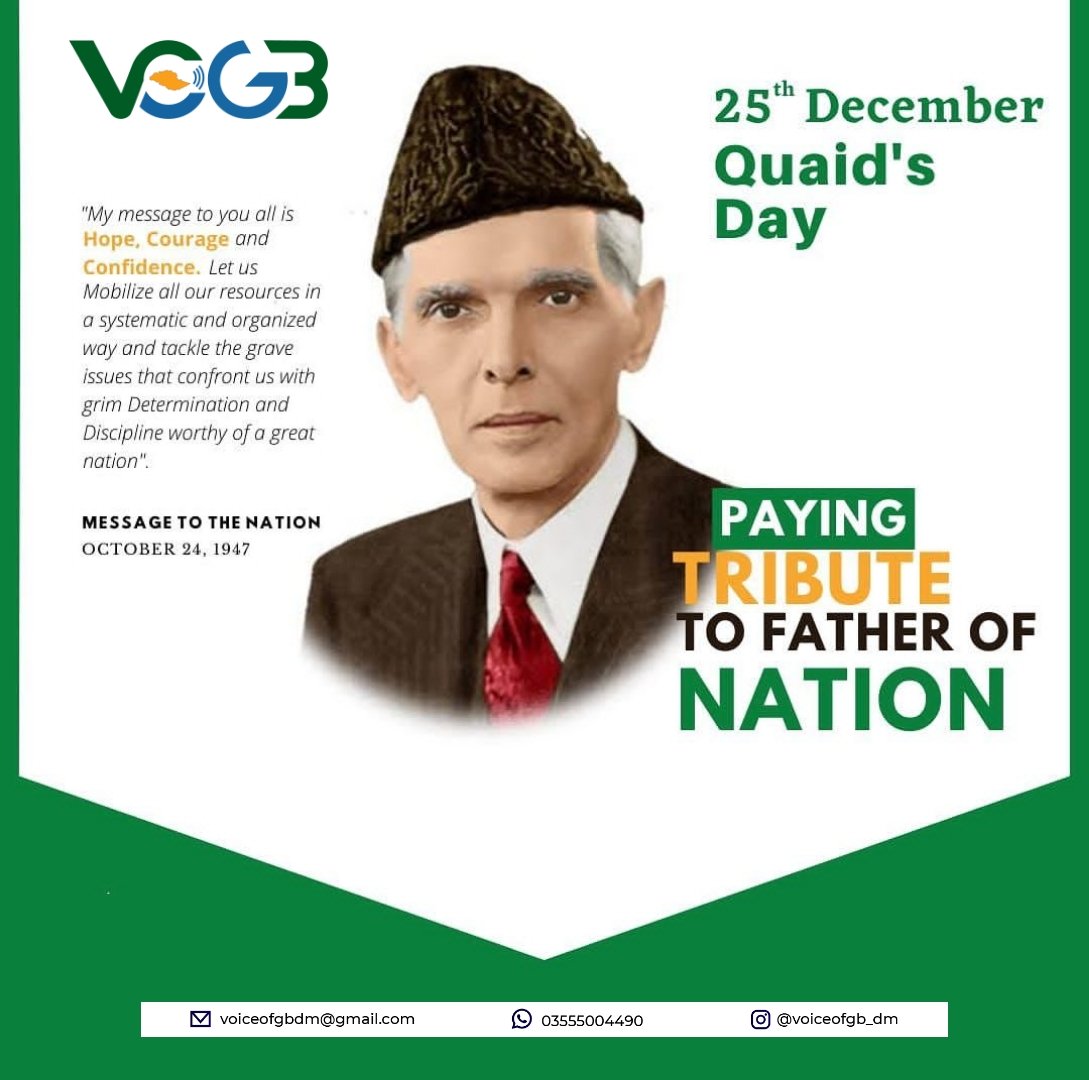Voice_OFGB's tweet photo. آج تاریخ کا وہ یادگار دن ہیں جس دن ٹھٹھہ گاوں میں ایک چاند چمکا جس کا نام آپ کے والدين نے محمّد علی جناح رکھا جو بعد میں اس قوم اس ملت کا رہنما بن کے ابھرے اور محمد علی جناح سے قائد اعظم محمّد علی جناح بنے اور اس کی انتھک محنت اور لگن سے اسلامی جمہوریہ پاکستان کا وجود عمل میں آیا https://t.co/UJmeWBGqRv