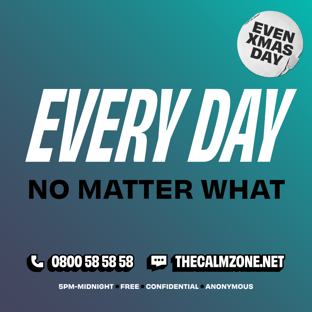 theCALMzone's tweet photo. Merry Christmas and all the rest. We hope you’re enjoying Christmas Day. But if you’re finding things hard, that’s ok. 

Our helpline is open from 5pm till midnight. If you need to talk, call us on 0800 58 58 58 or chat to our trained staff online. 

https://t.co/TJQrbFZQdD https://t.co/Wuz1JbLJSz