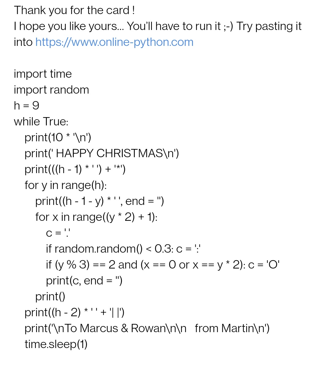 MissRoMorgan's tweet photo. I got sent this Christmas card this morning and nothing ever can beat this
#Python #merrygeekmas https://t.co/NJfXxlsLvb