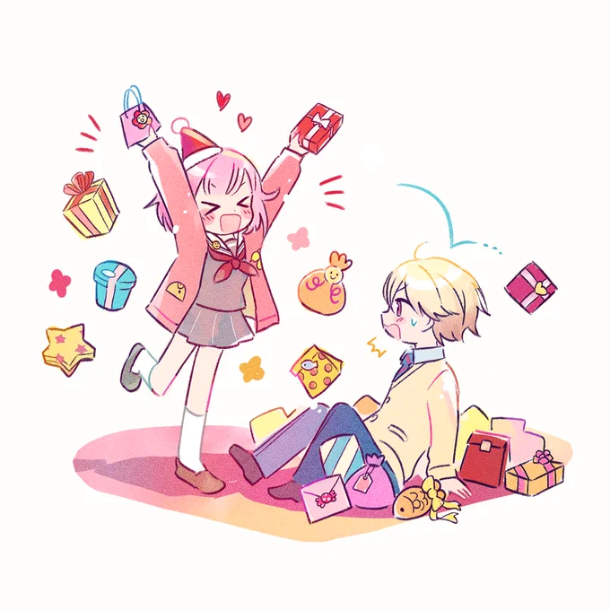 ちっちゃいのいっぱいくれそうなえむちゃんとめっちゃおっきいの1個くれそうな司くん🎁(司えむ) 