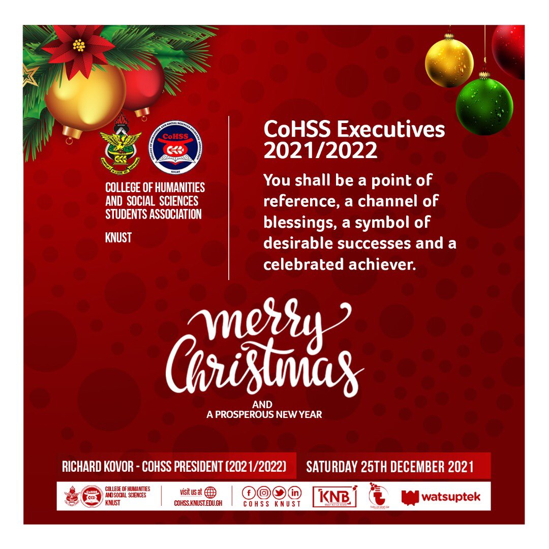 Seasonal Greetings from <a href="/CoHSSknust_/">CoHSS KNUST</a> to you all, May the year ahead be filled with joy, love and the goodness of God🎊🎊