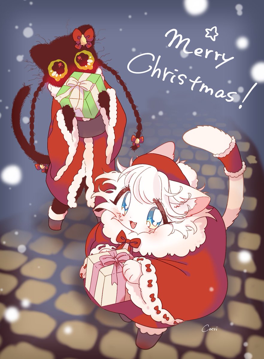 christmas furry female holding cat girl tail furry cat tail  illustration images